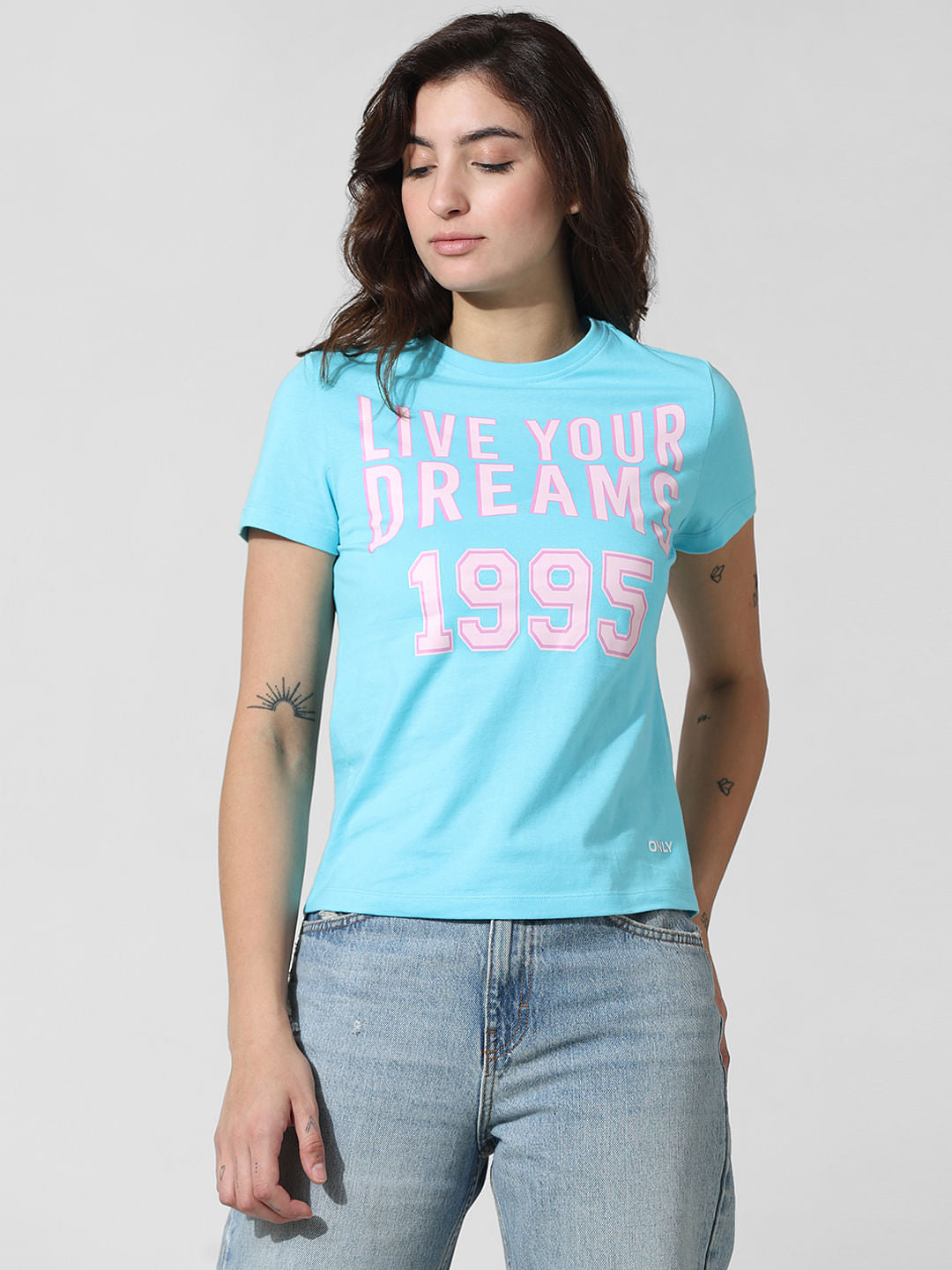 Blue Text Print T-Shirt