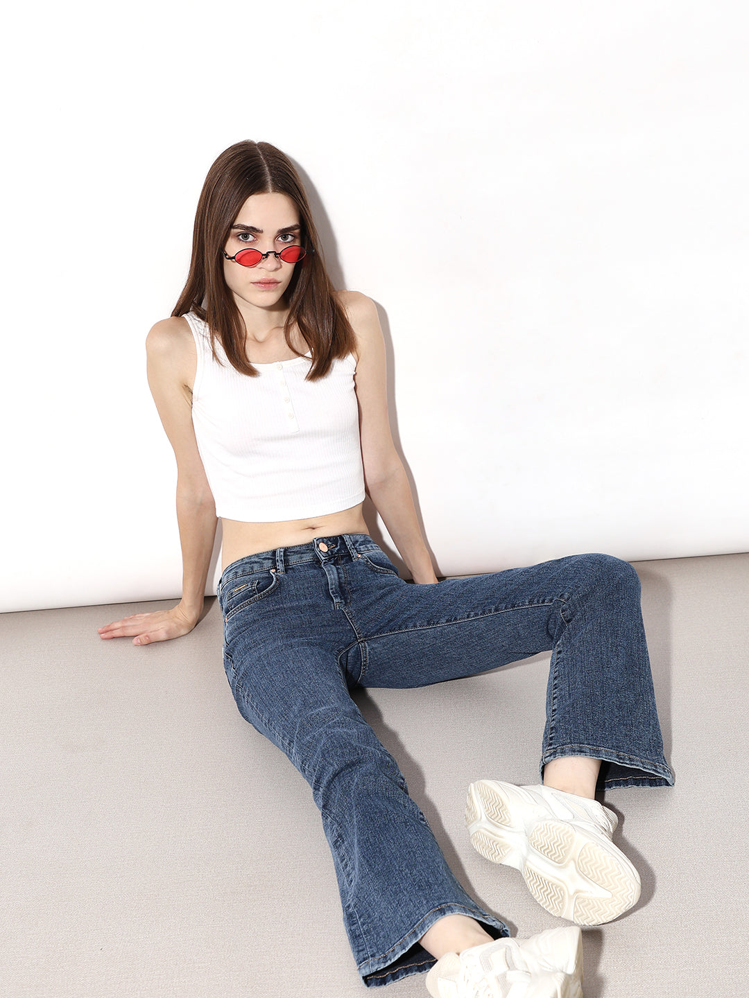 Dark Blue High Rise Flared Jeans