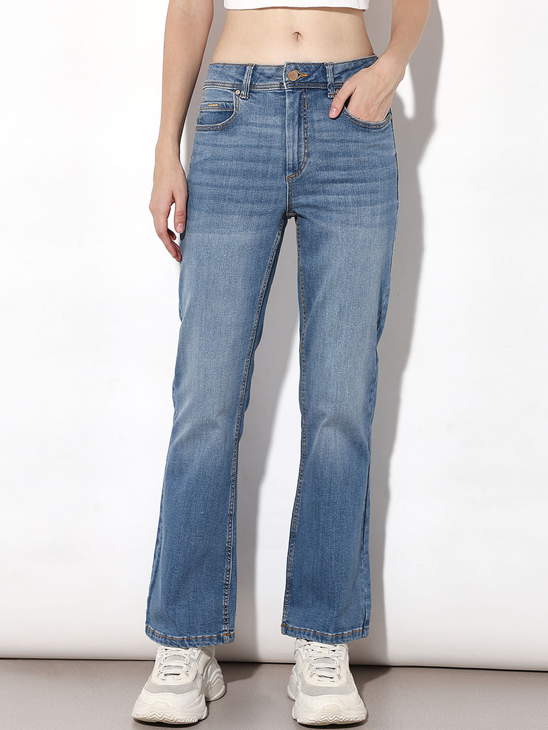 Blue High Rise Flora Flared Jeans