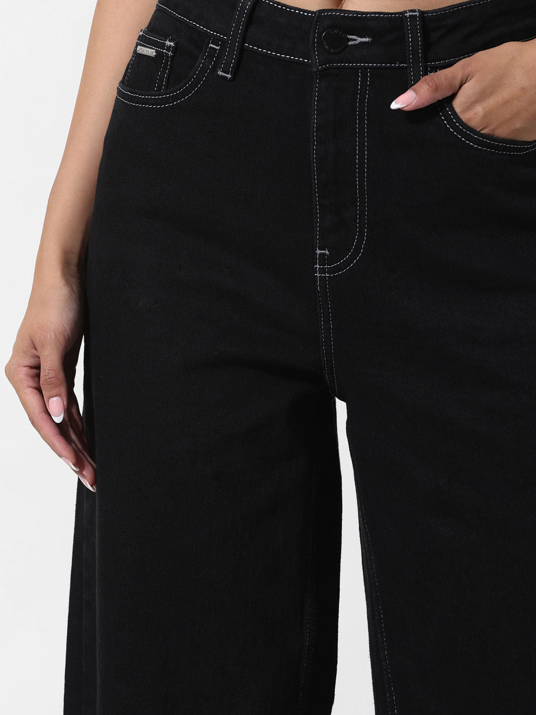 Black High Rise Wide Leg Jeans