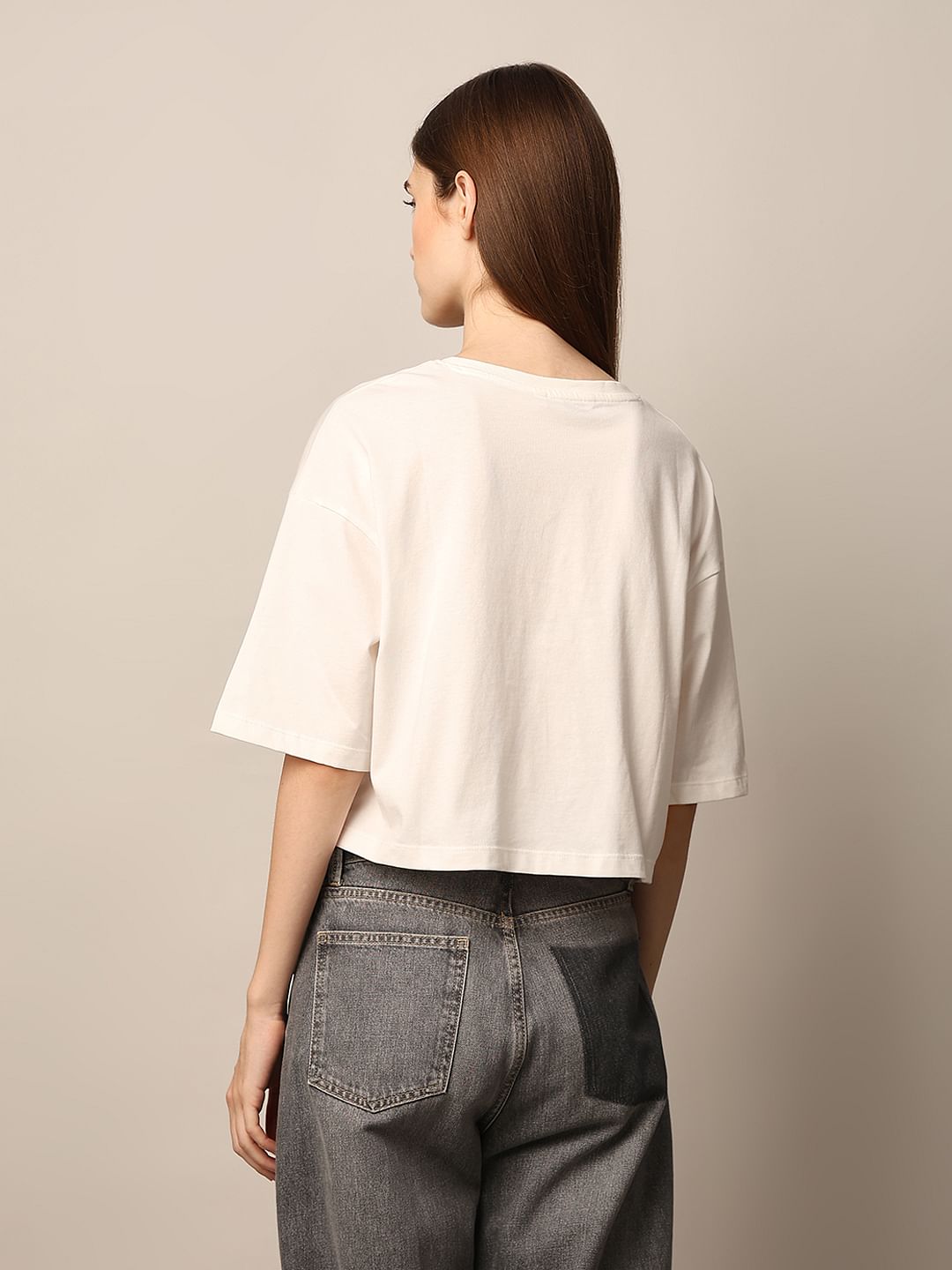 White Bead Decorated Cotton T-Shirt