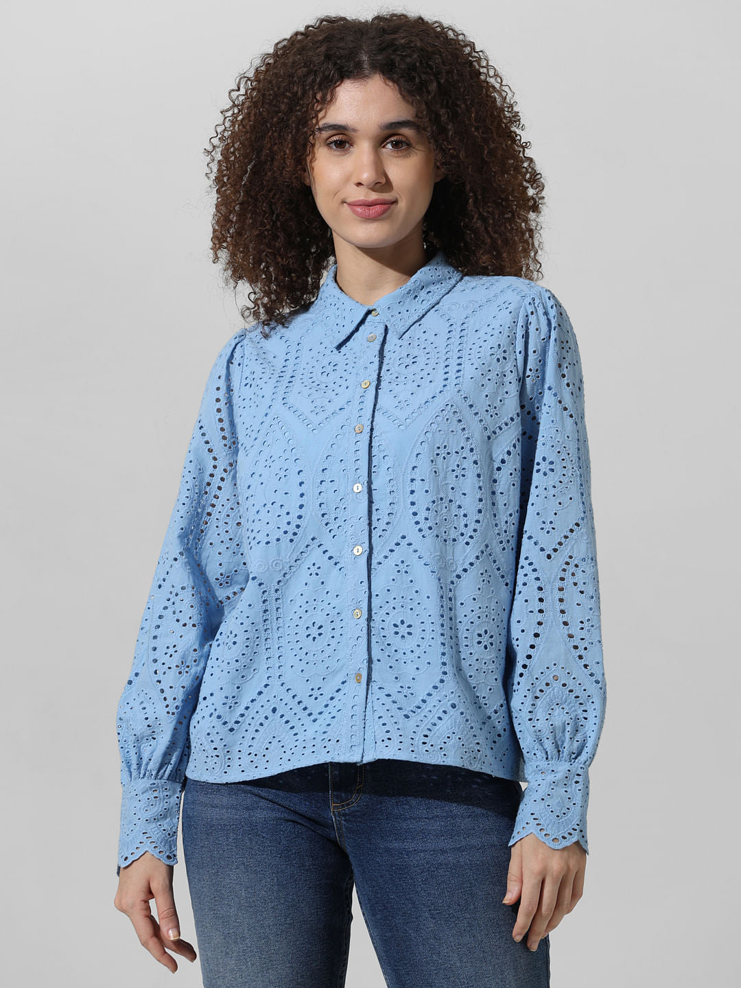 Blue Schiffli Print Shirt