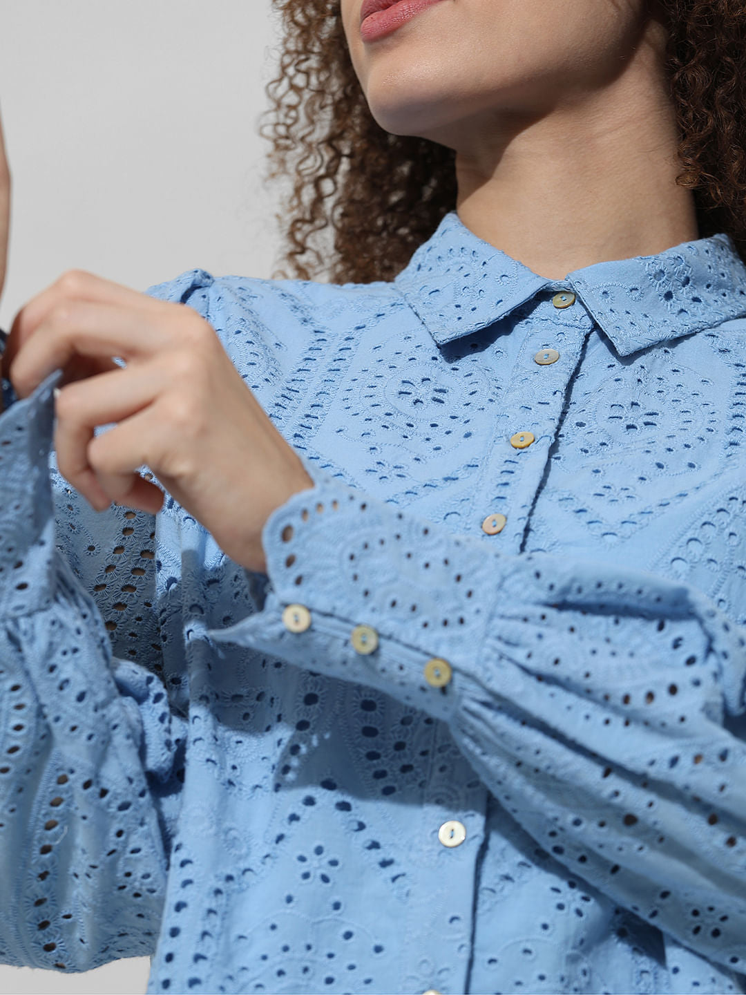 Blue Schiffli Print Shirt