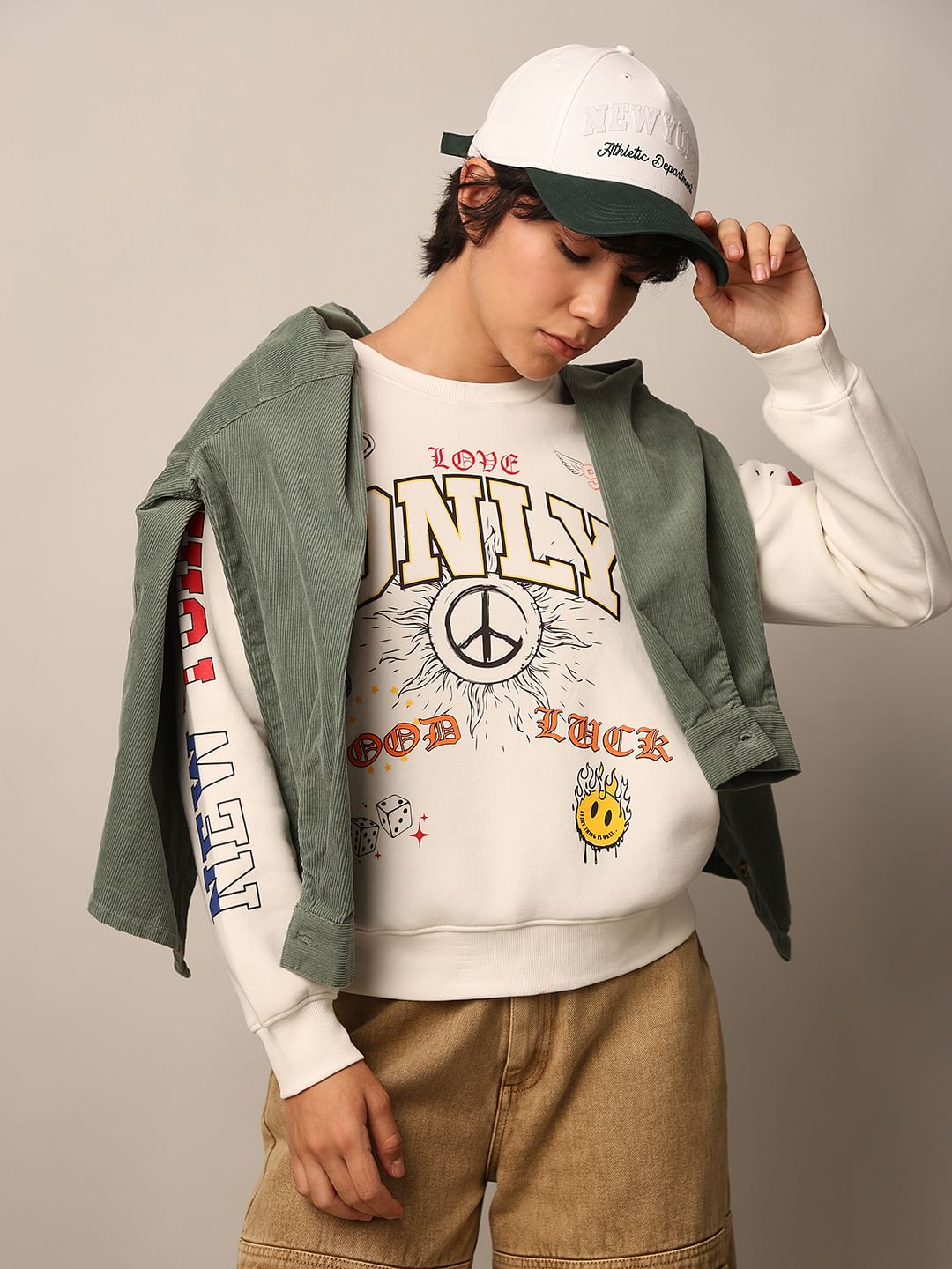 Beige Printed Sweatshirt