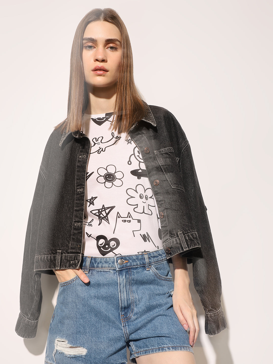 White Cotton Printed T-shirt