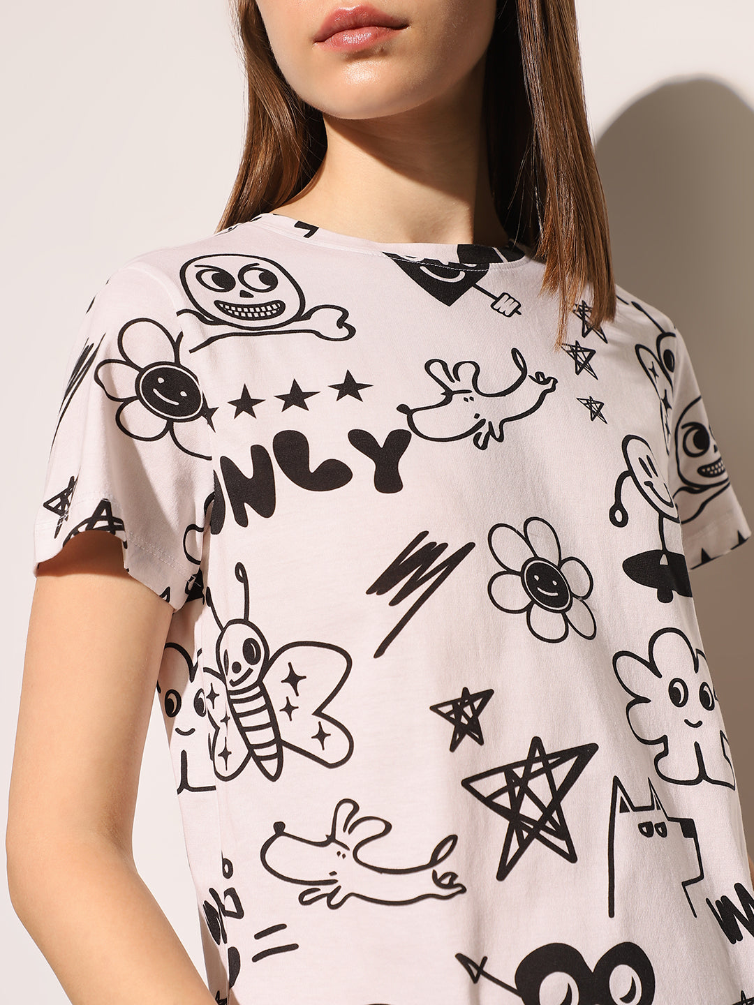 White Cotton Printed T-shirt