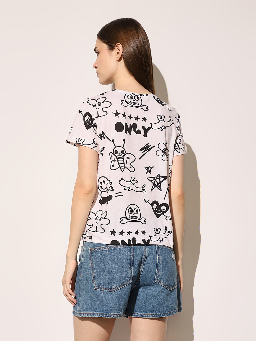 White Cotton Printed T-shirt