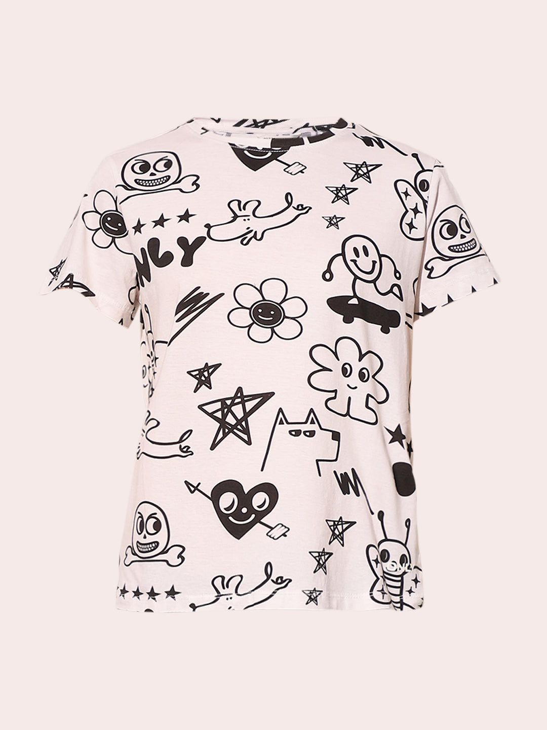 White Cotton Printed T-shirt