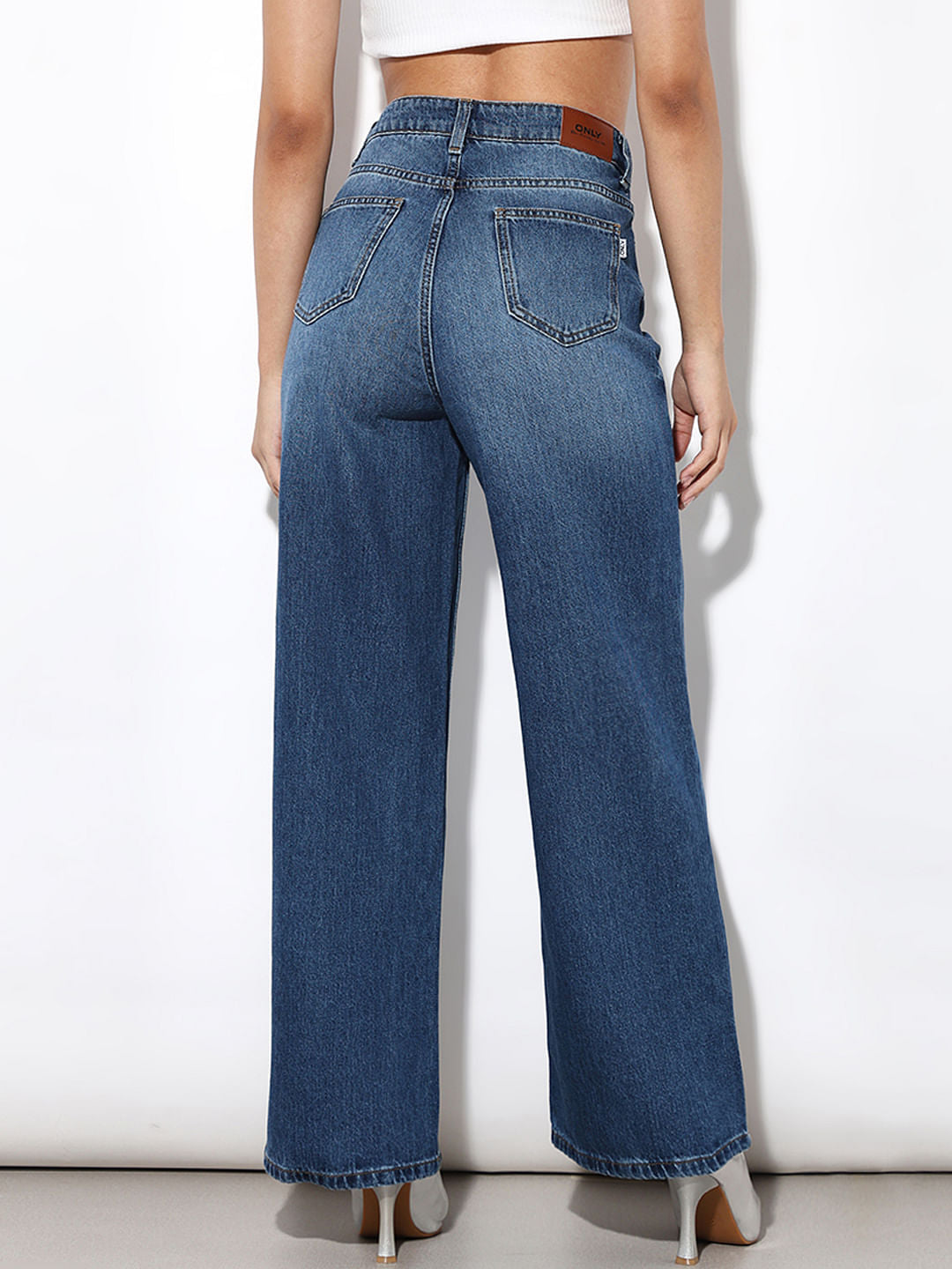 Blue High Rise Wide Leg Jeans