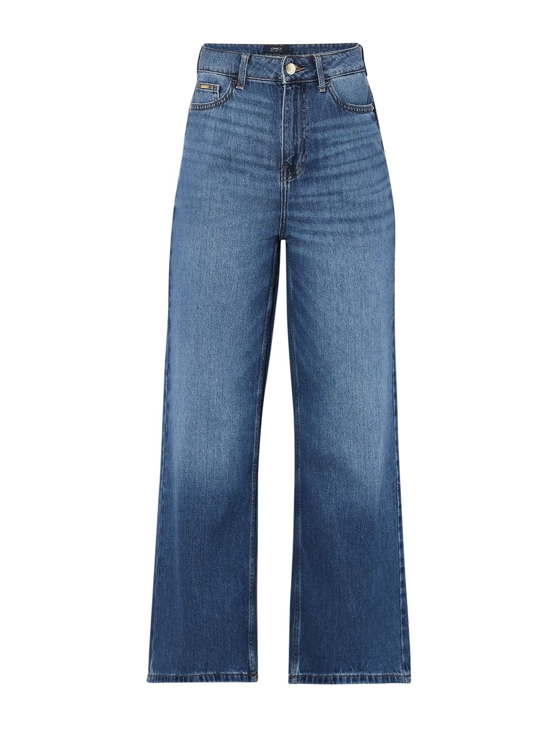 Blue High Rise Wide Leg Jeans
