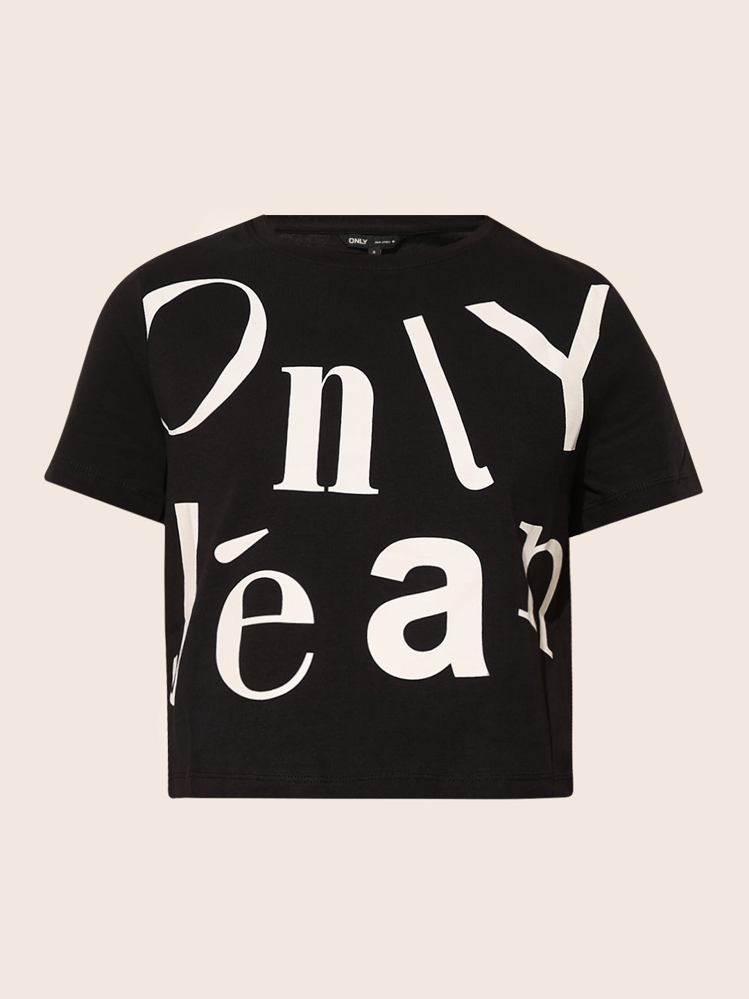 Black Printed Cropped Cotton T-shirt