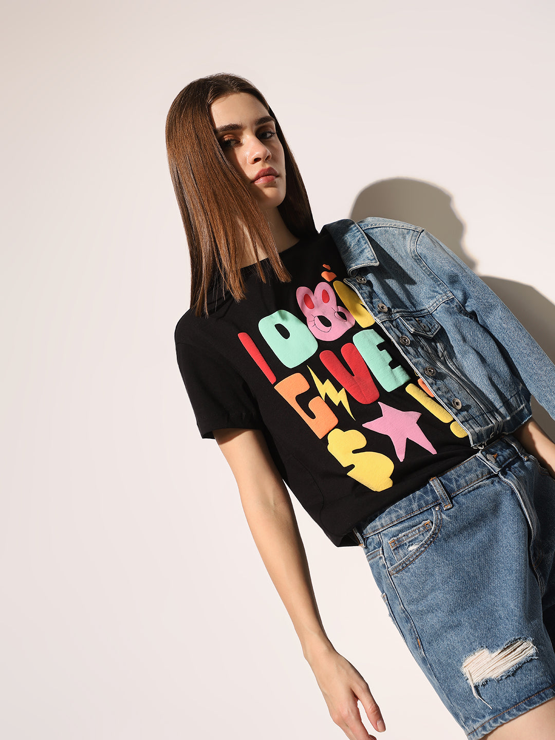 Black Printed Cotton T-shirt