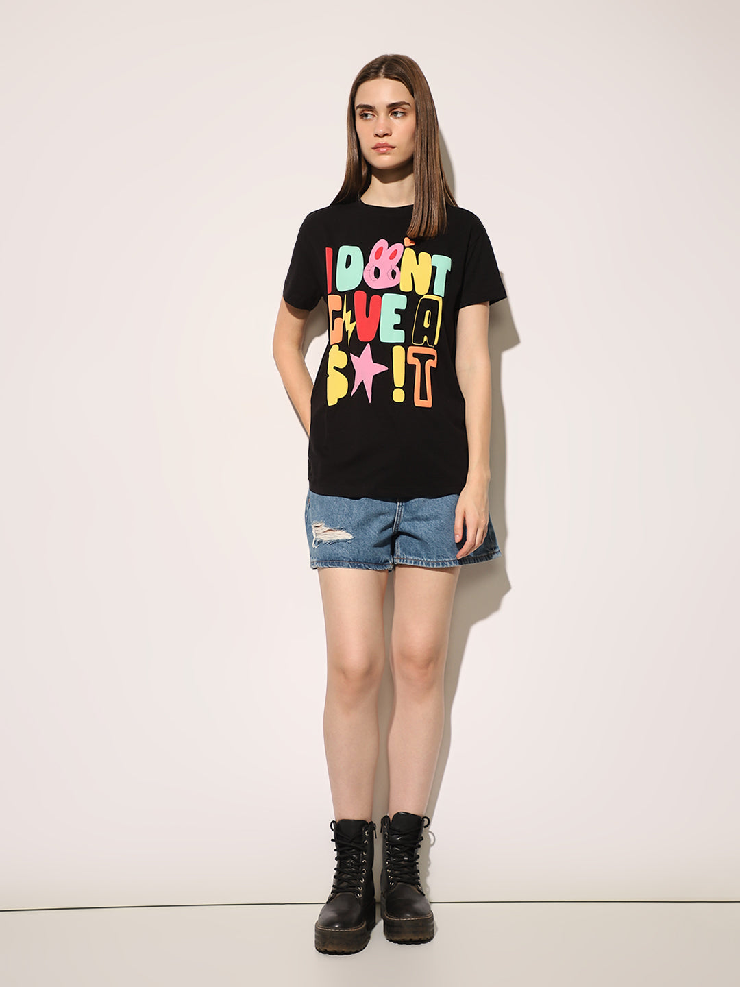 Black Printed Cotton T-shirt