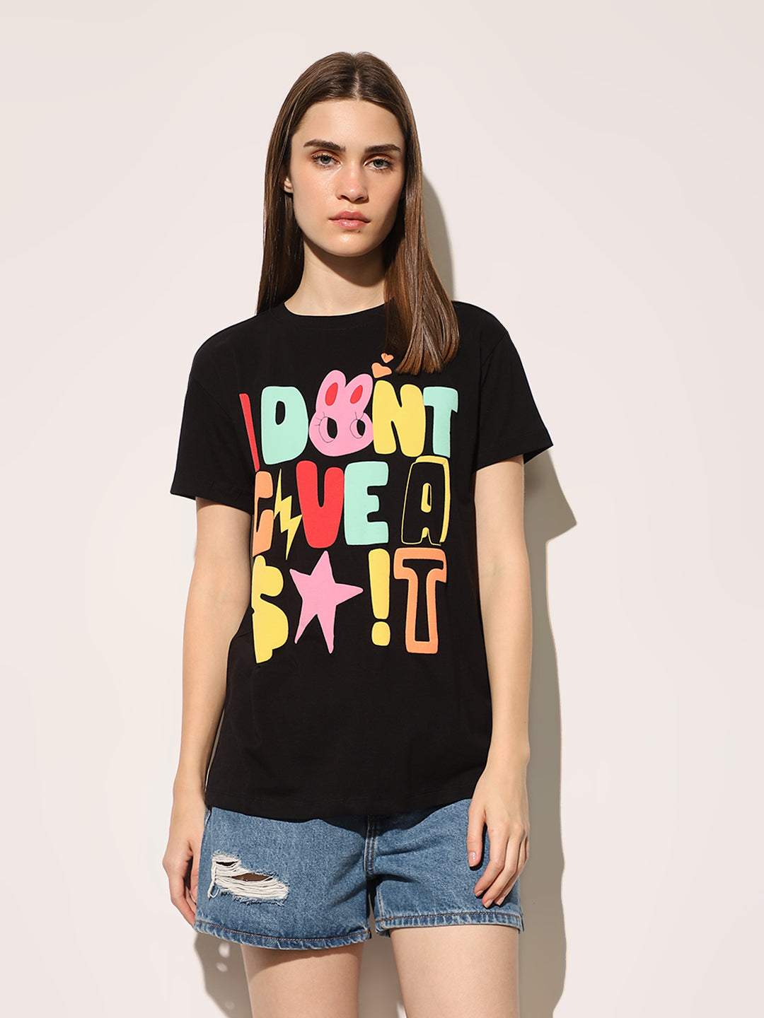 Black Printed Cotton T-shirt