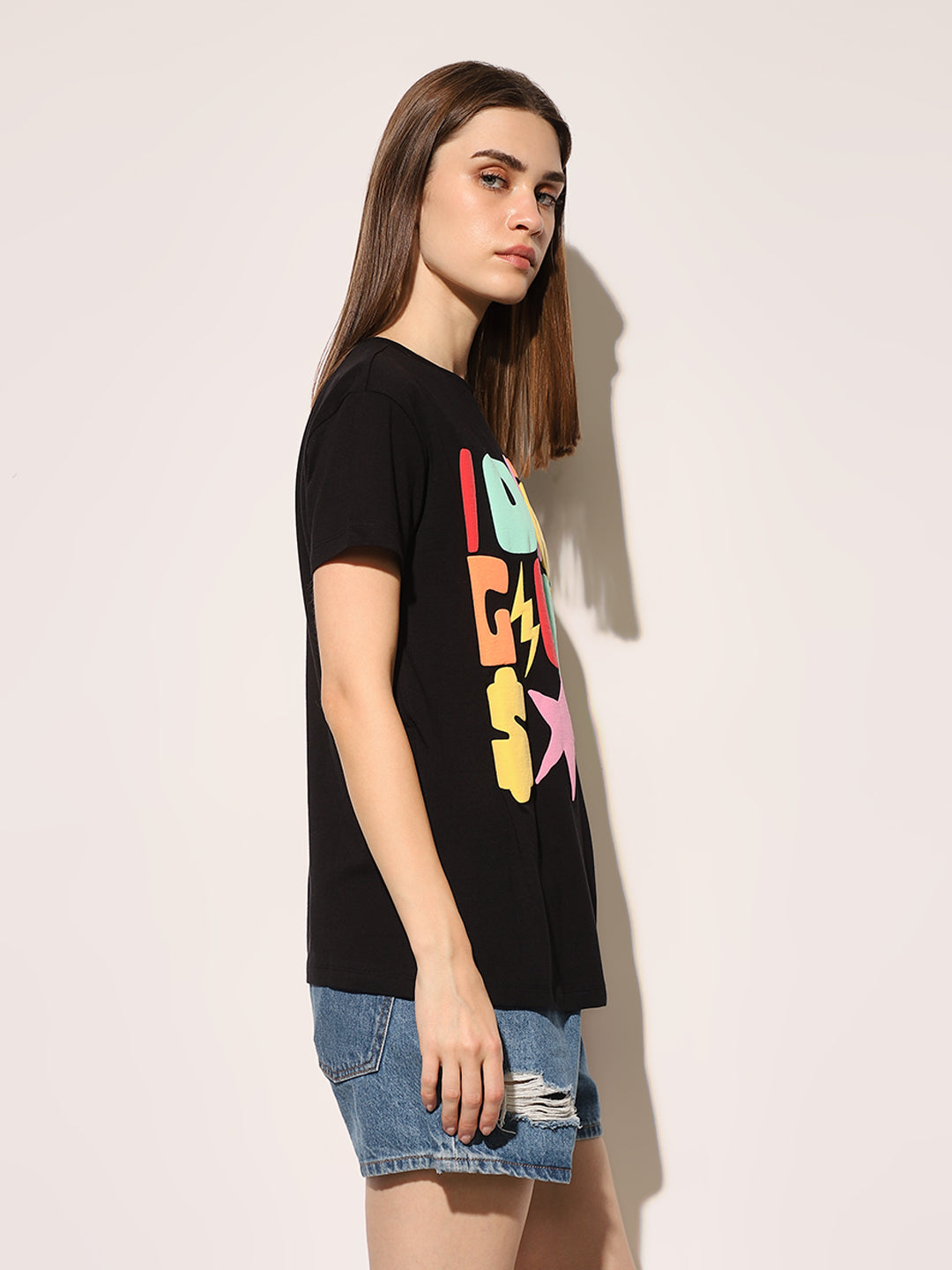 Black Printed Cotton T-shirt