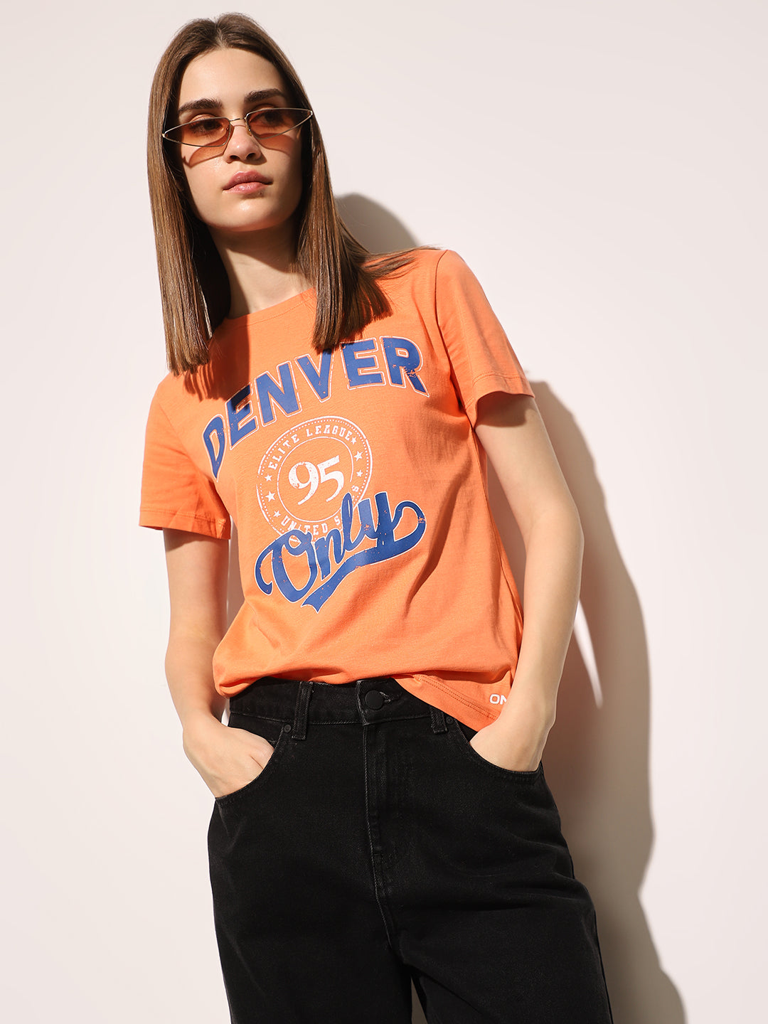 Orange Printed Cotton T-shirt