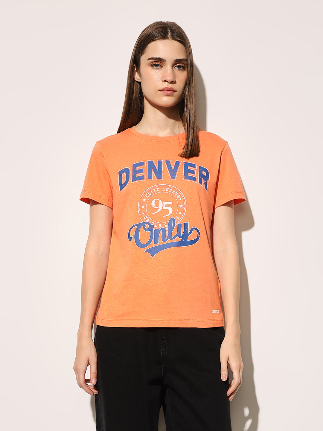 Orange Printed Cotton T-shirt