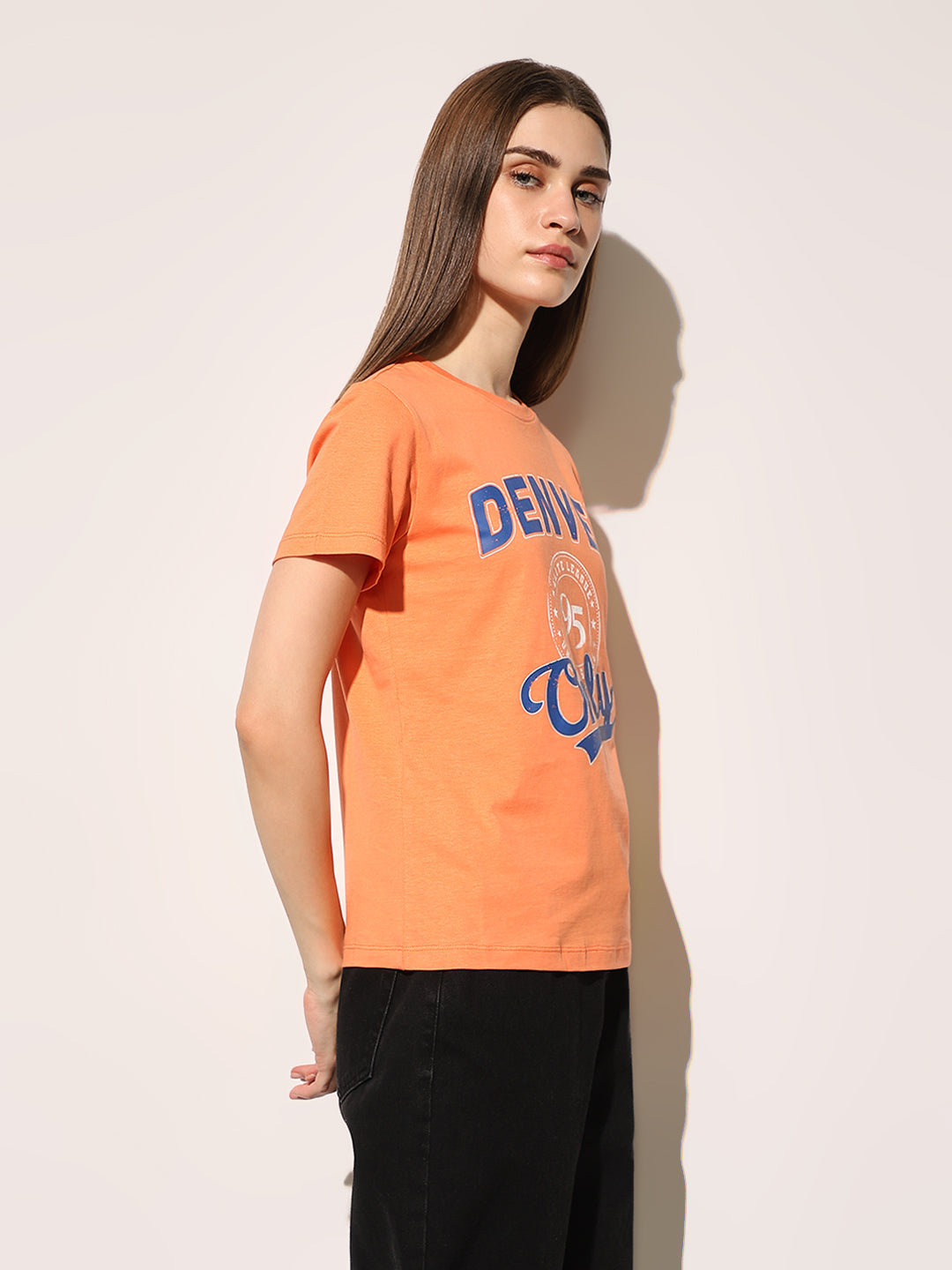 Orange Printed Cotton T-shirt
