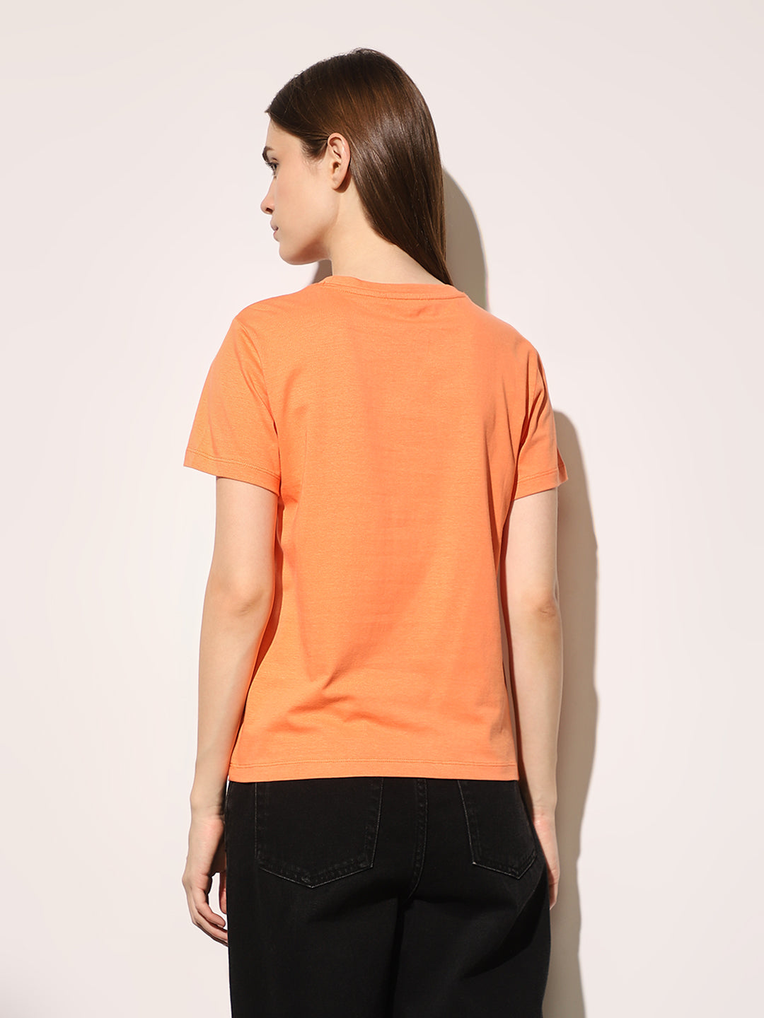 Orange Printed Cotton T-shirt