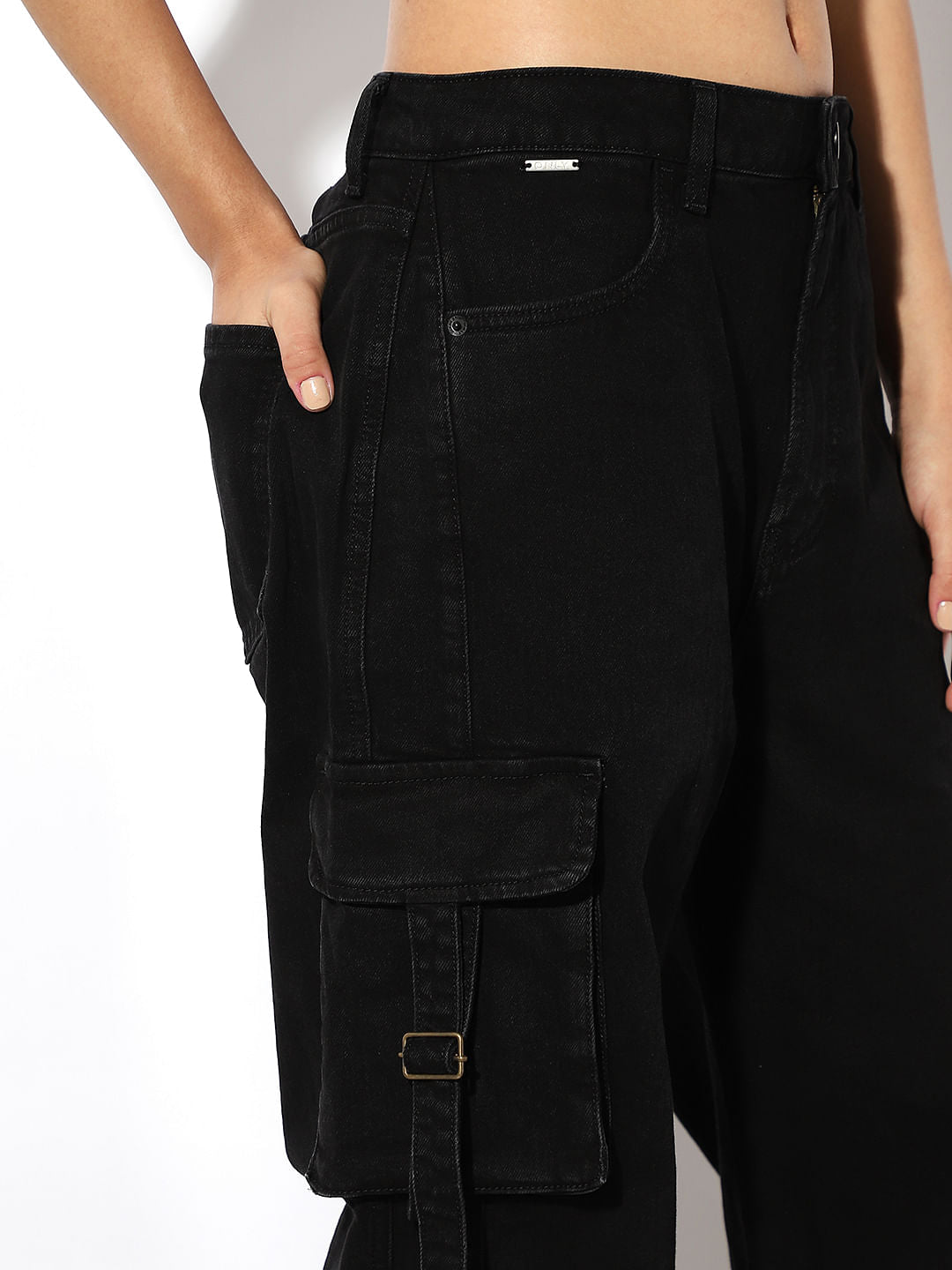 Black High Rise Cargo Jeans