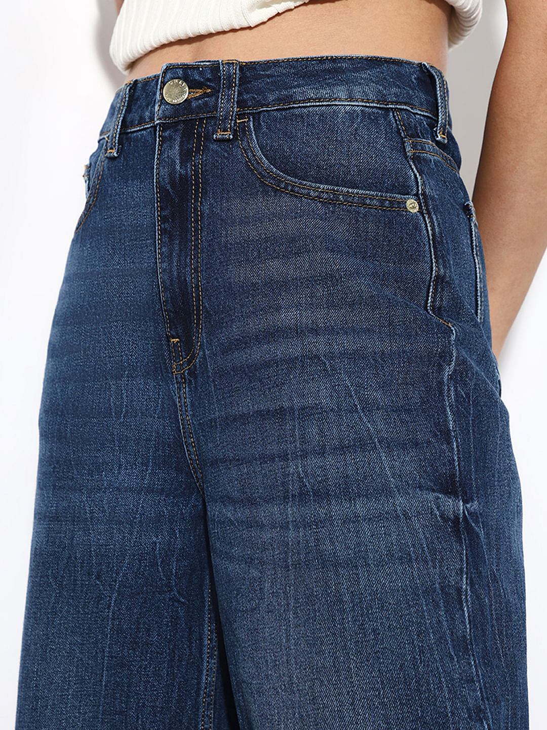 Blue High Rise Wide Leg Jeans