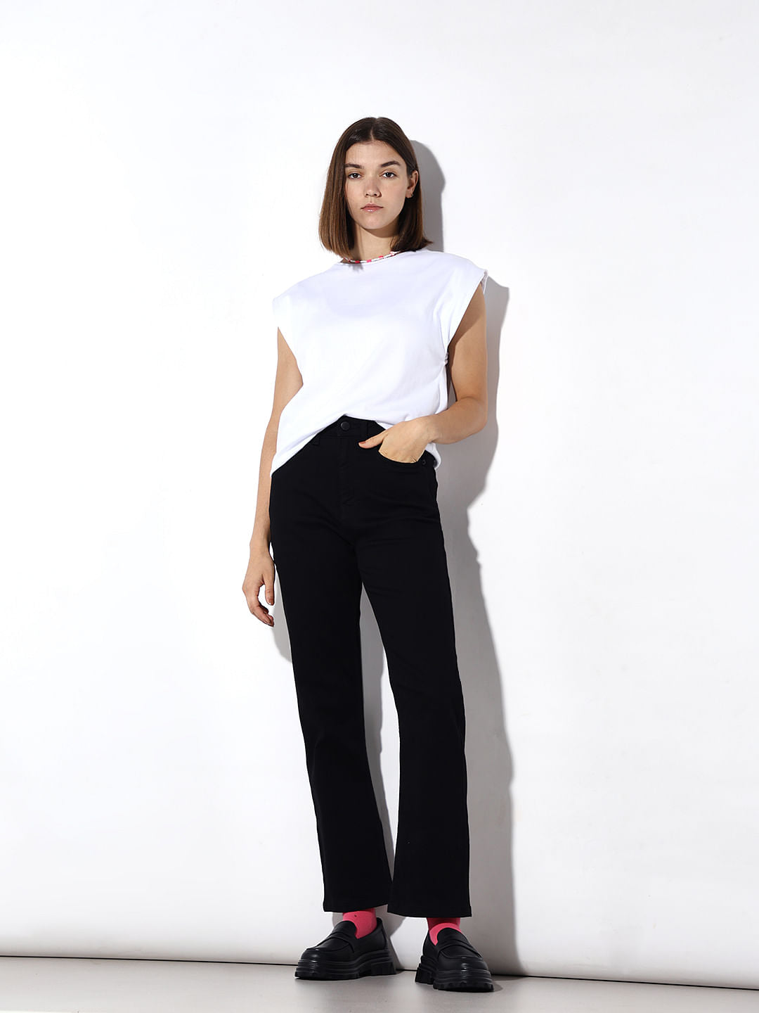 Black High Rise Straight Fit Jeans