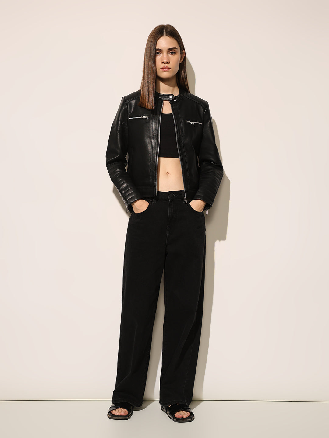 Black Faux Leather Biker Jacket