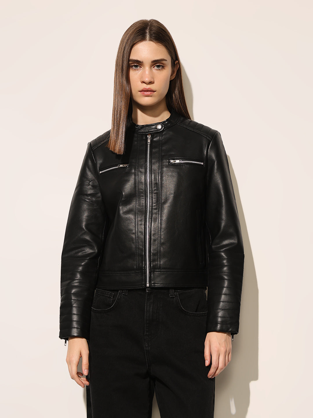 Black Faux Leather Biker Jacket