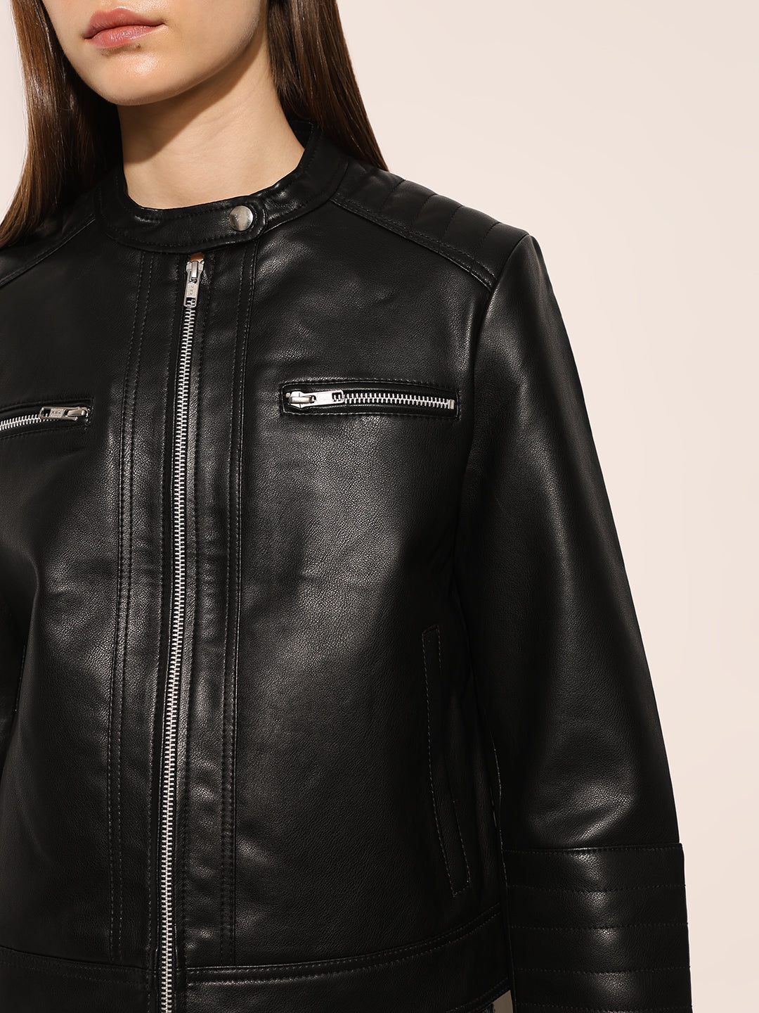 Black Faux Leather Biker Jacket
