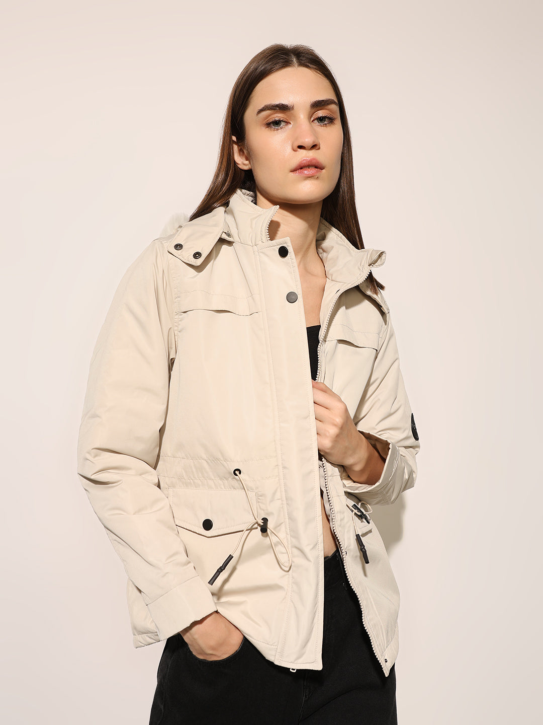 Cream Faux Fur Hooded Jacket