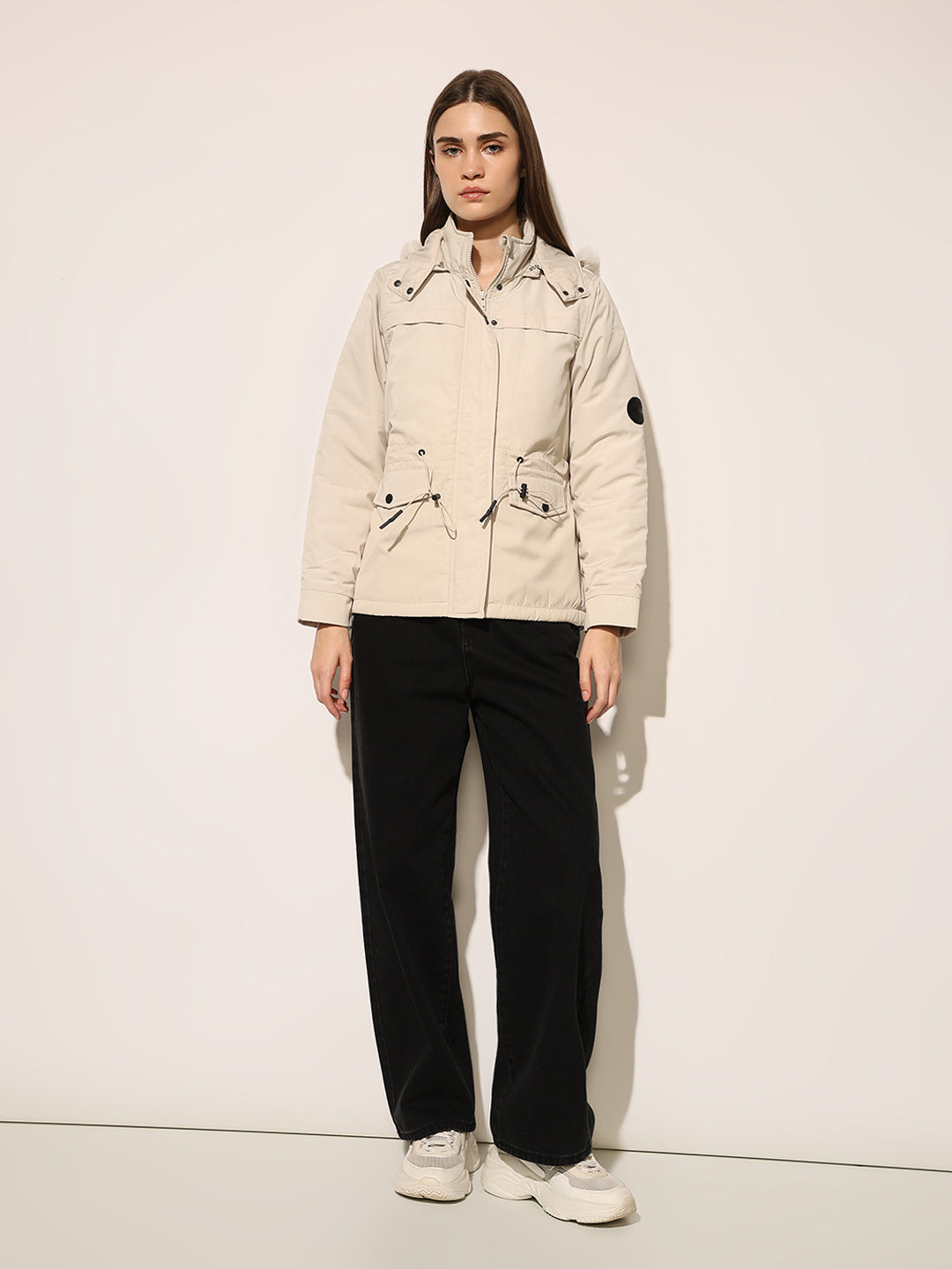 Cream Faux Fur Hooded Jacket