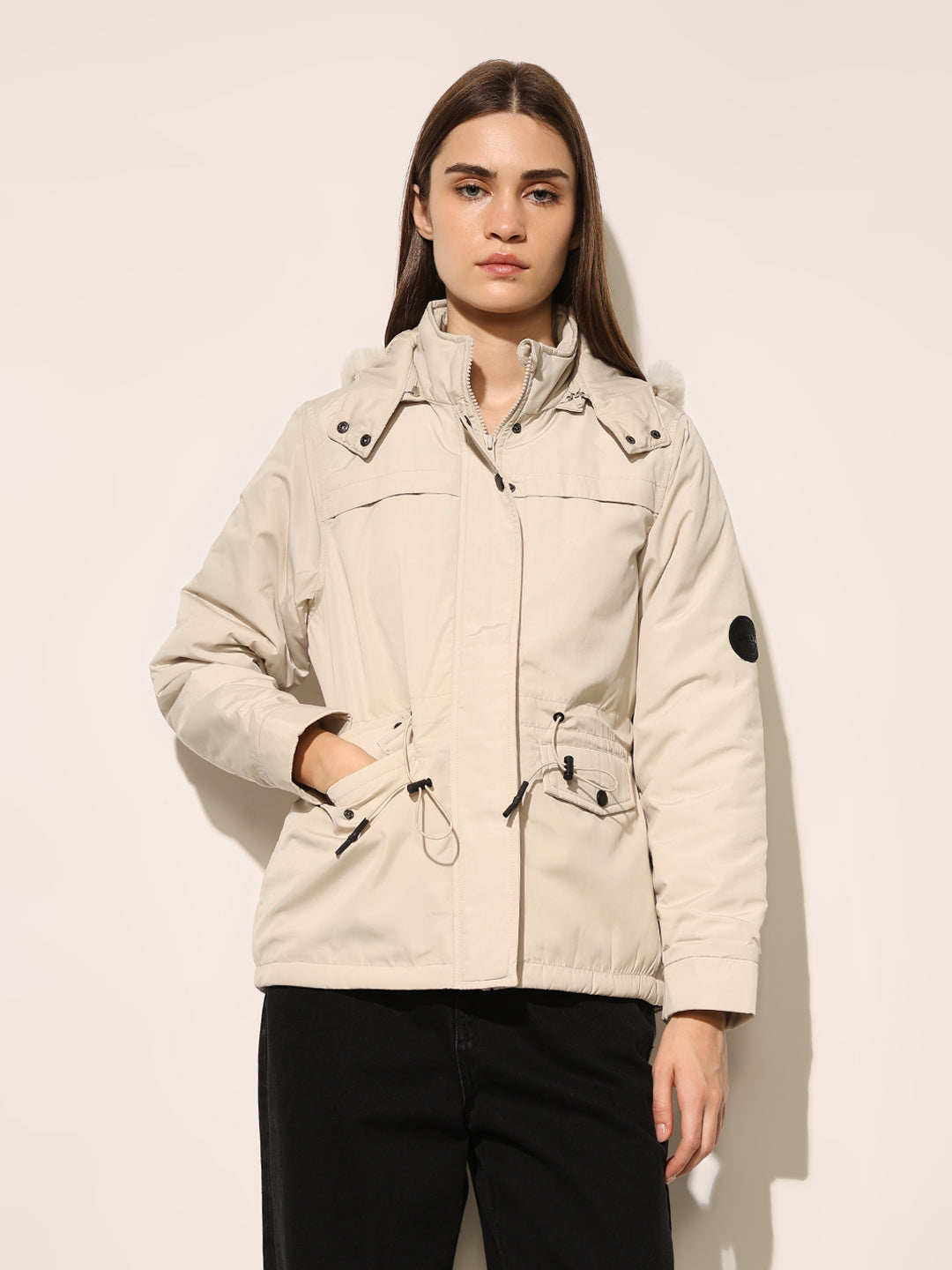 Cream Faux Fur Hooded Jacket