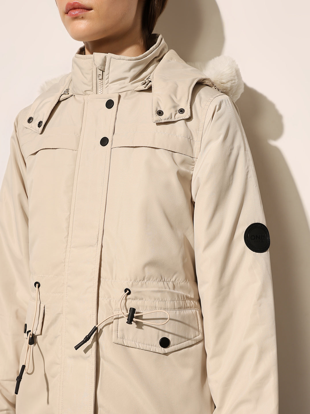 Cream Faux Fur Hooded Jacket