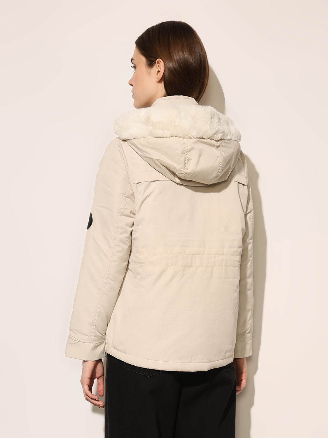 Cream Faux Fur Hooded Jacket