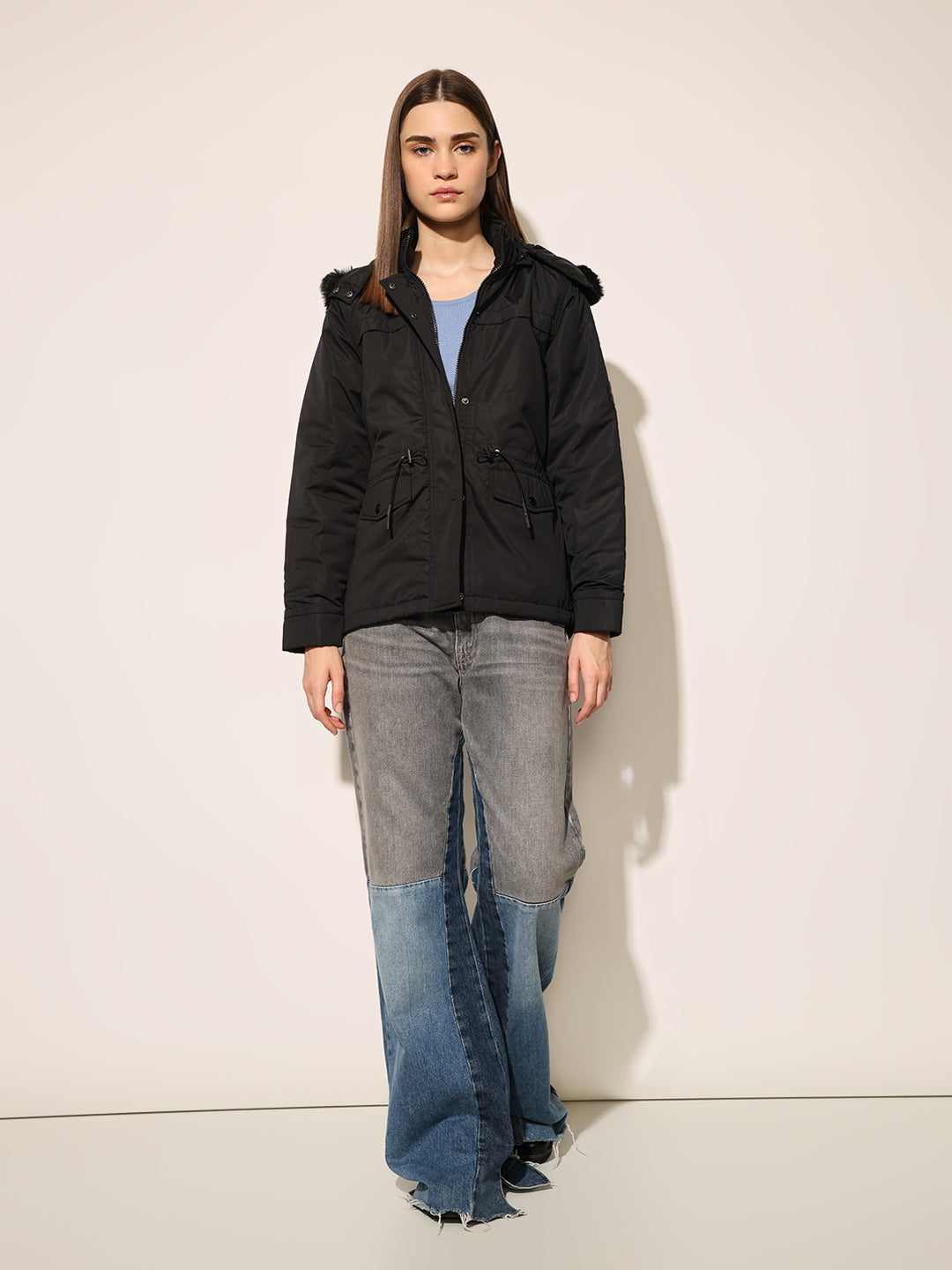 Black Faux Fur Hooded Jacket