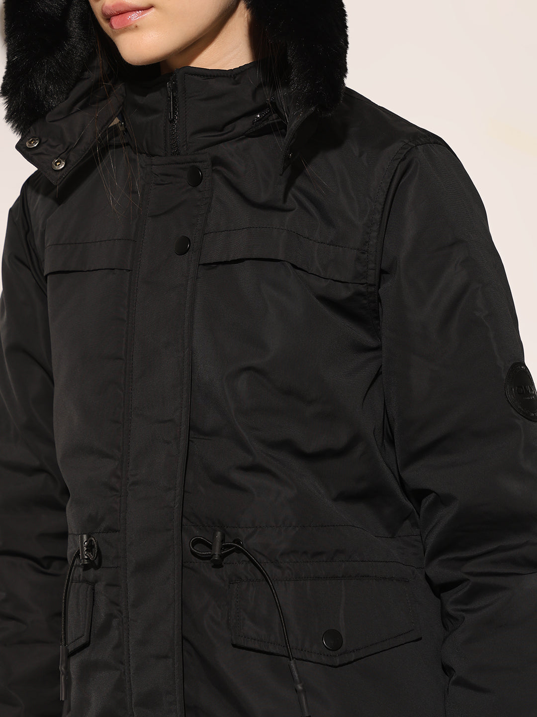 Black Faux Fur Hooded Jacket