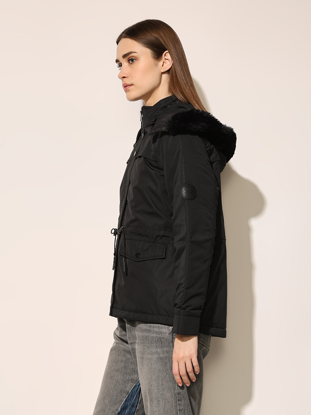 Black Faux Fur Hooded Jacket