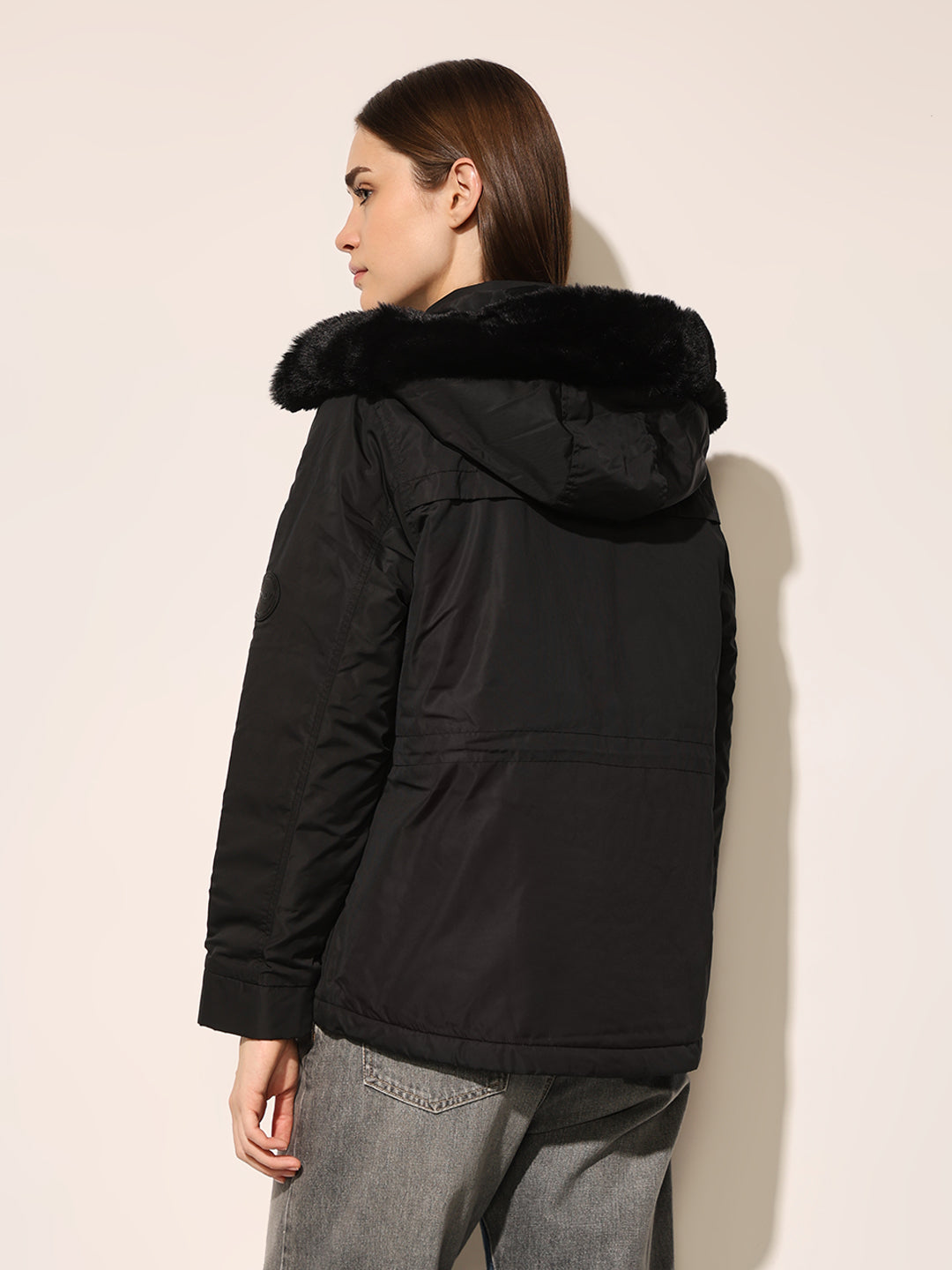 Black Faux Fur Hooded Jacket