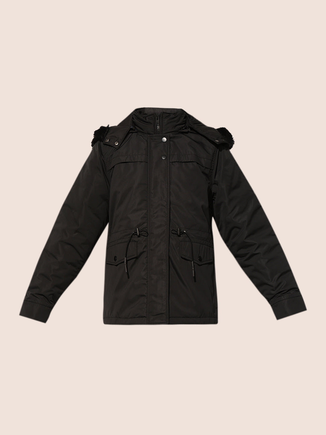 Black Faux Fur Hooded Jacket