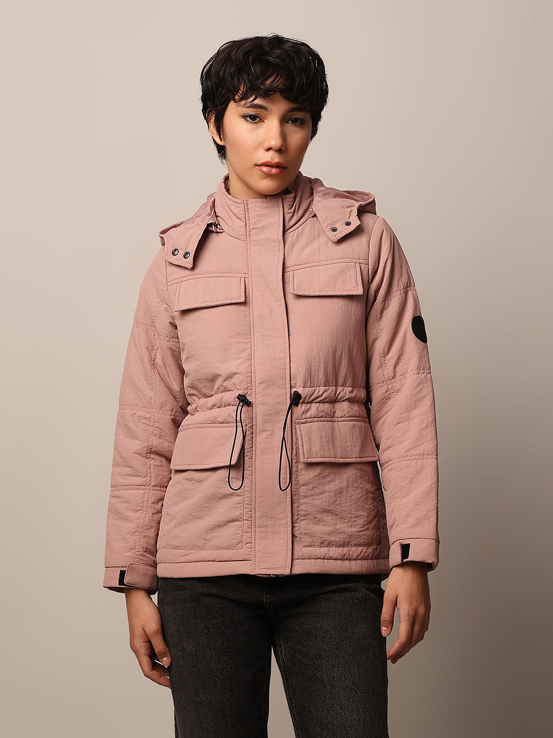 Pink Nylon Hooded Puffer Jacket