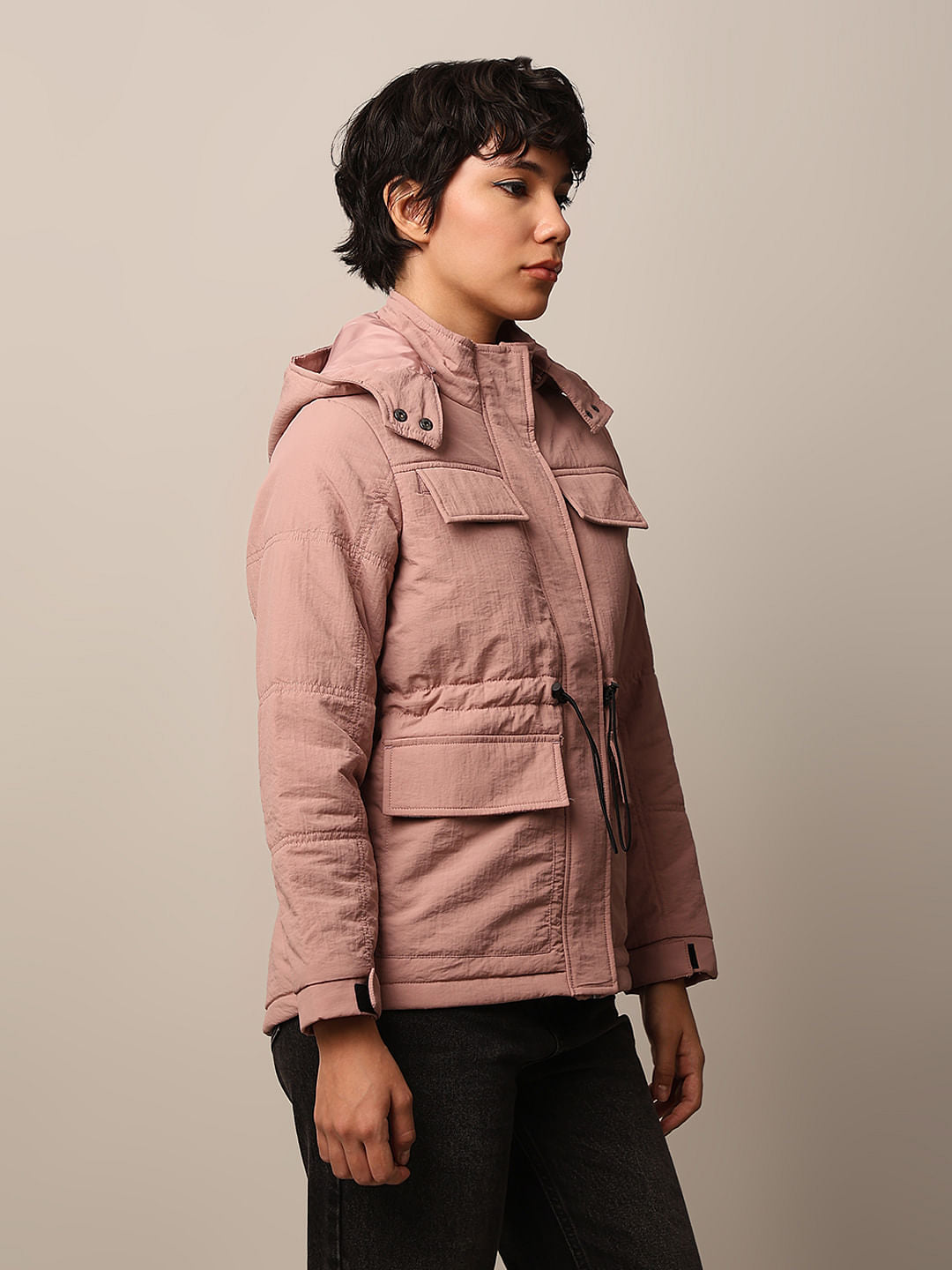 Pink Nylon Hooded Puffer Jacket