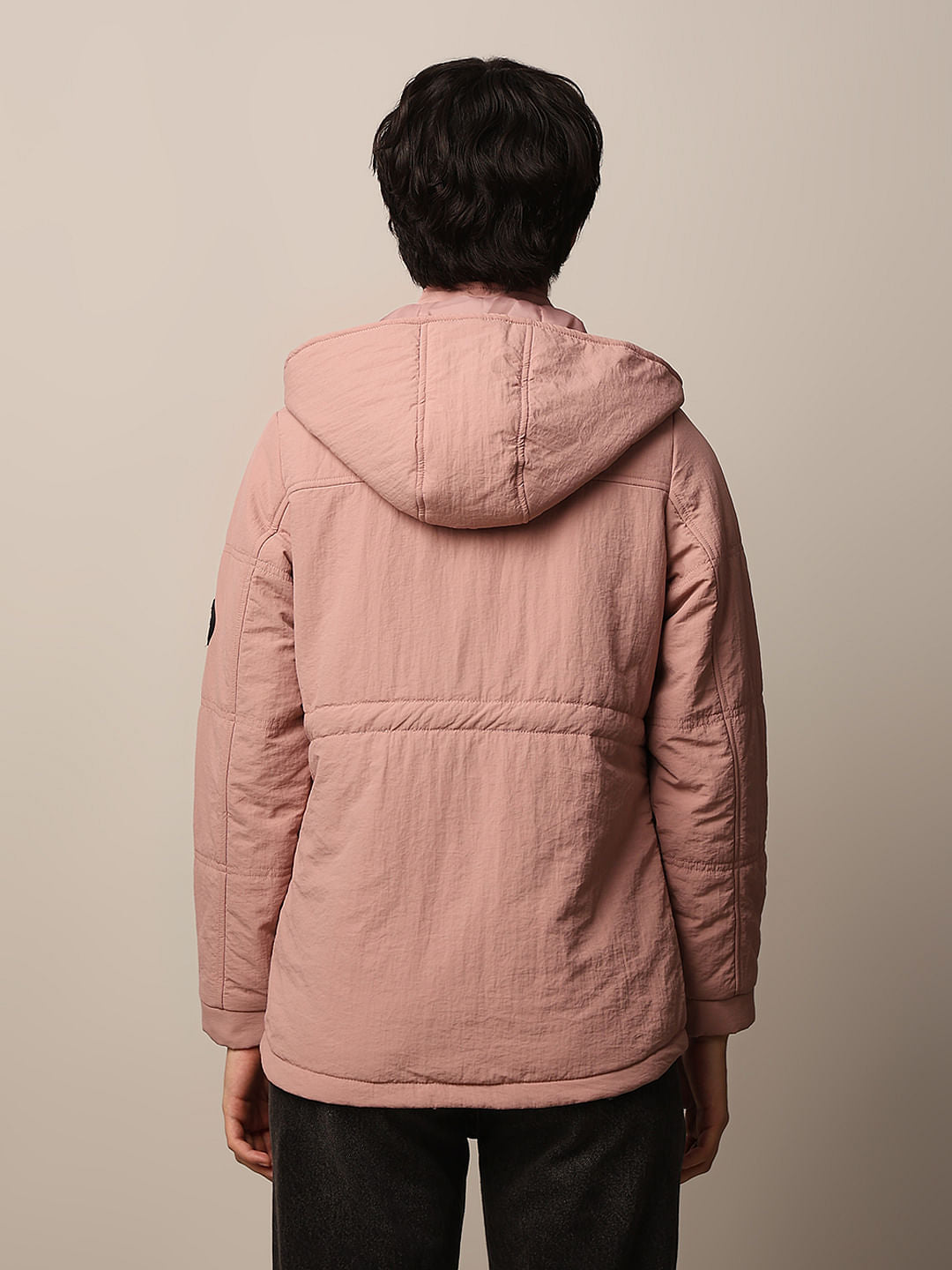 Pink Nylon Hooded Puffer Jacket