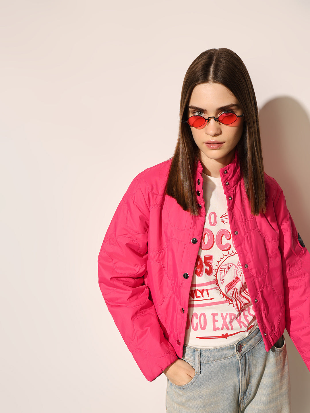 Pink Quilted Cropped Jacket