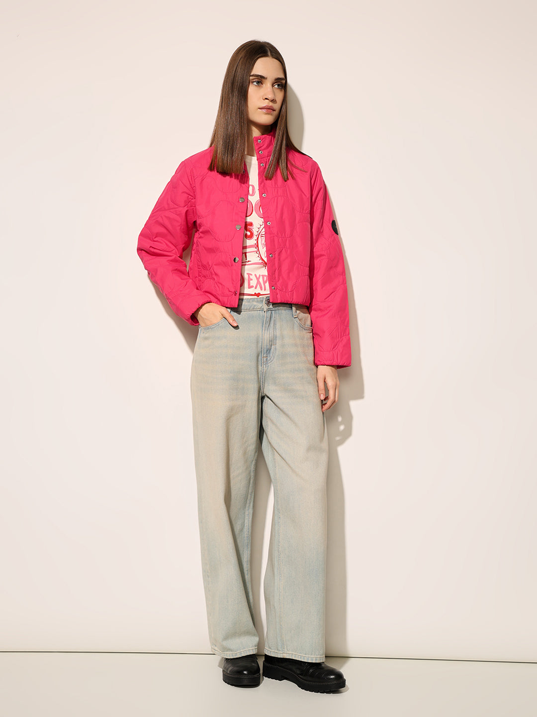 Pink Quilted Cropped Jacket