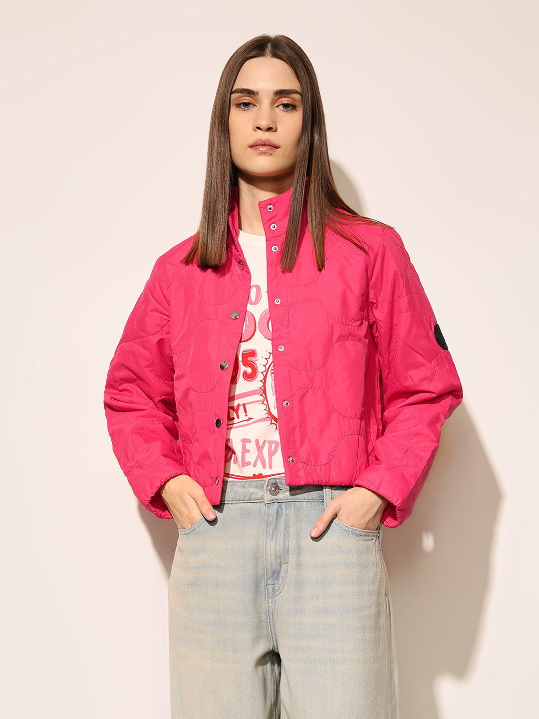 Pink Quilted Cropped Jacket