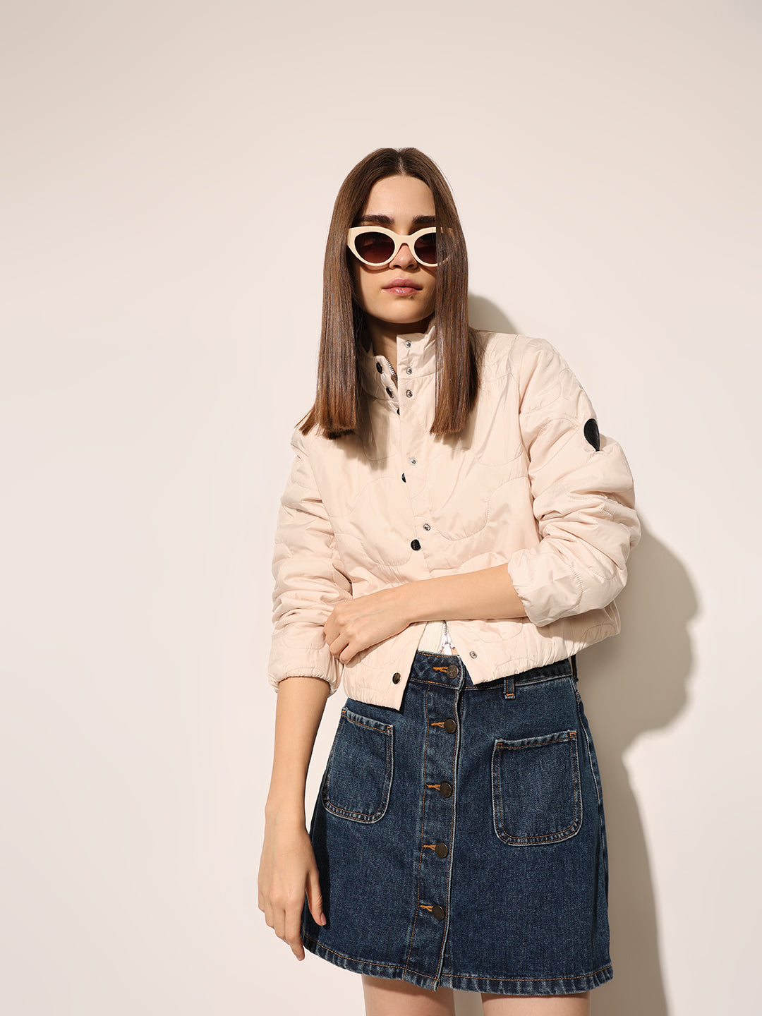 Beige Quilted Cropped Jacket