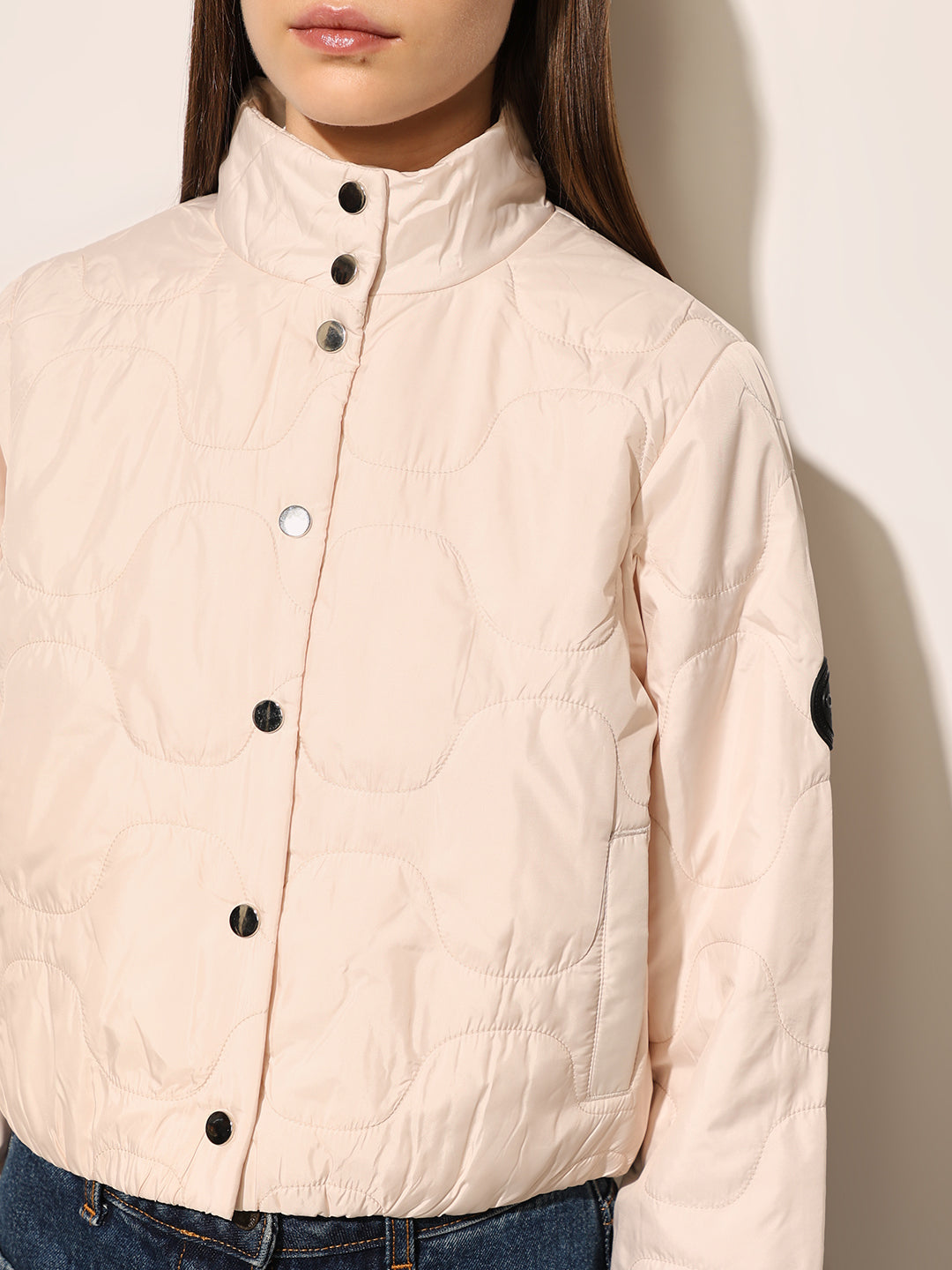 Beige Quilted Cropped Jacket