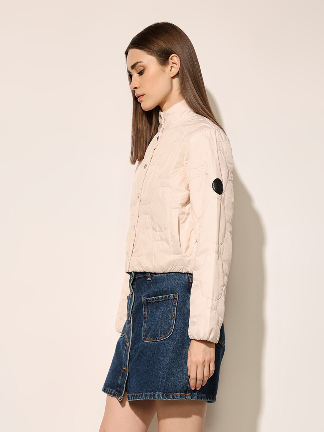 Beige Quilted Cropped Jacket