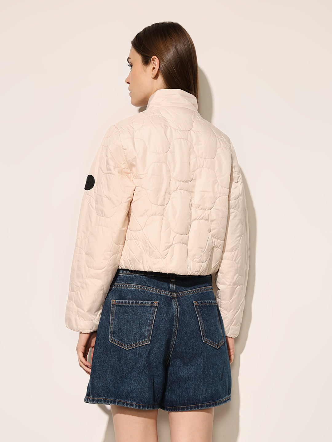 Beige Quilted Cropped Jacket