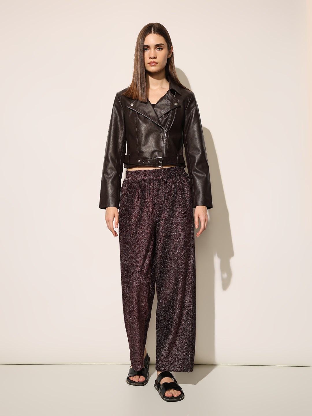 Dark Brown Faux Leather Biker Jacket